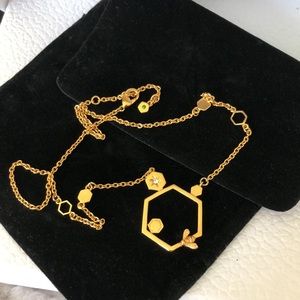 Bill Skinner gold plated bee 🐝 hexagon necklace